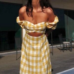 Reformation yellow gingham midi dress